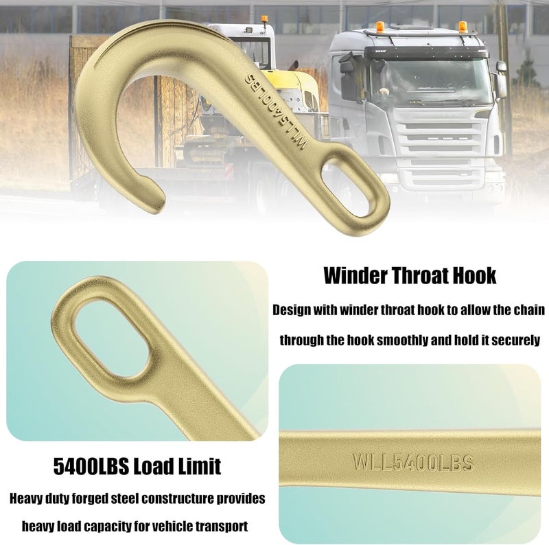 AODESTINY 2PCS 8" Heavy Duty J Hooks for Towing, Yellow Zinc Plated Tow J Hook Grade 70 Clevis J Hook for Transport Chain, 5400LBS Capacity Heavy Load - Image 3